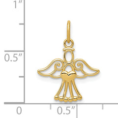 14K Gold Polished Angel Pendant with Heart Charm