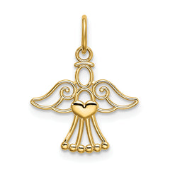 14K Gold Polished Angel Pendant with Heart Charm