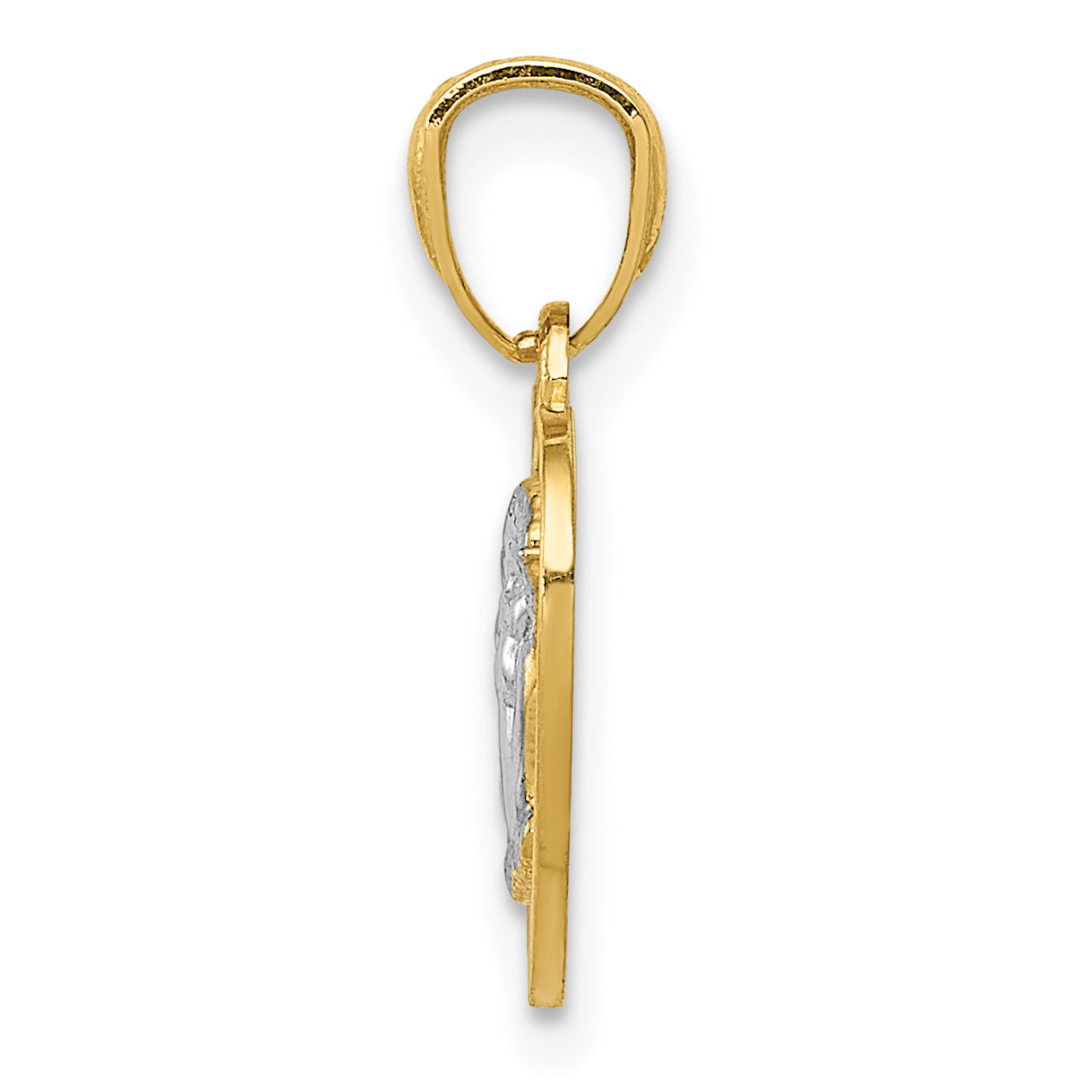 14K Gold Polished Guardian Angel Heart Pendant with Rhodium Accents