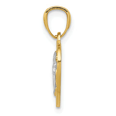 14K Gold Polished Guardian Angel Heart Pendant with Rhodium Accents