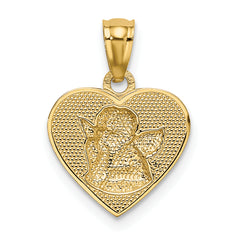 14K Gold Polished Guardian Angel Heart Pendant with Rhodium Accents