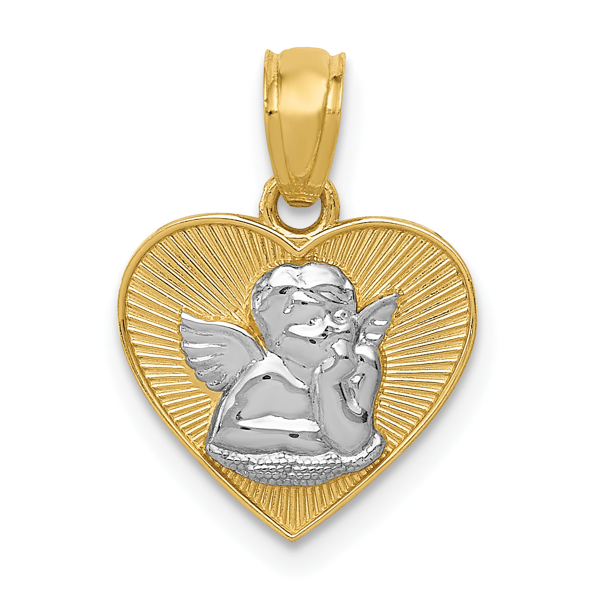 14k w/Rhodium Polished Guardian Angel in Heart Pendant Main image
