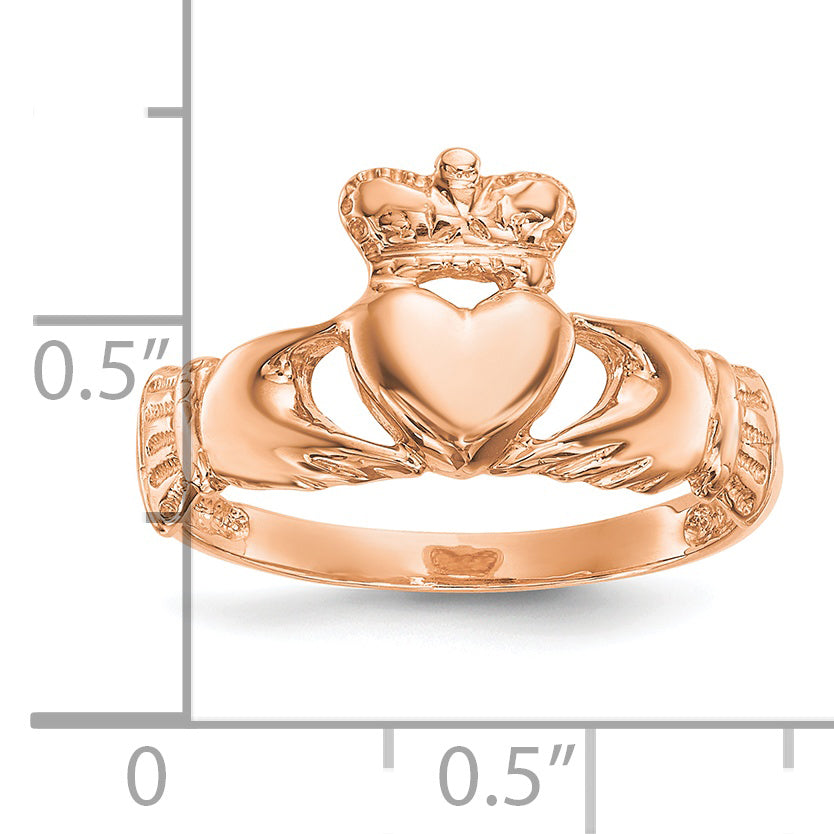 14k Rose Gold Polished Claddagh Ring