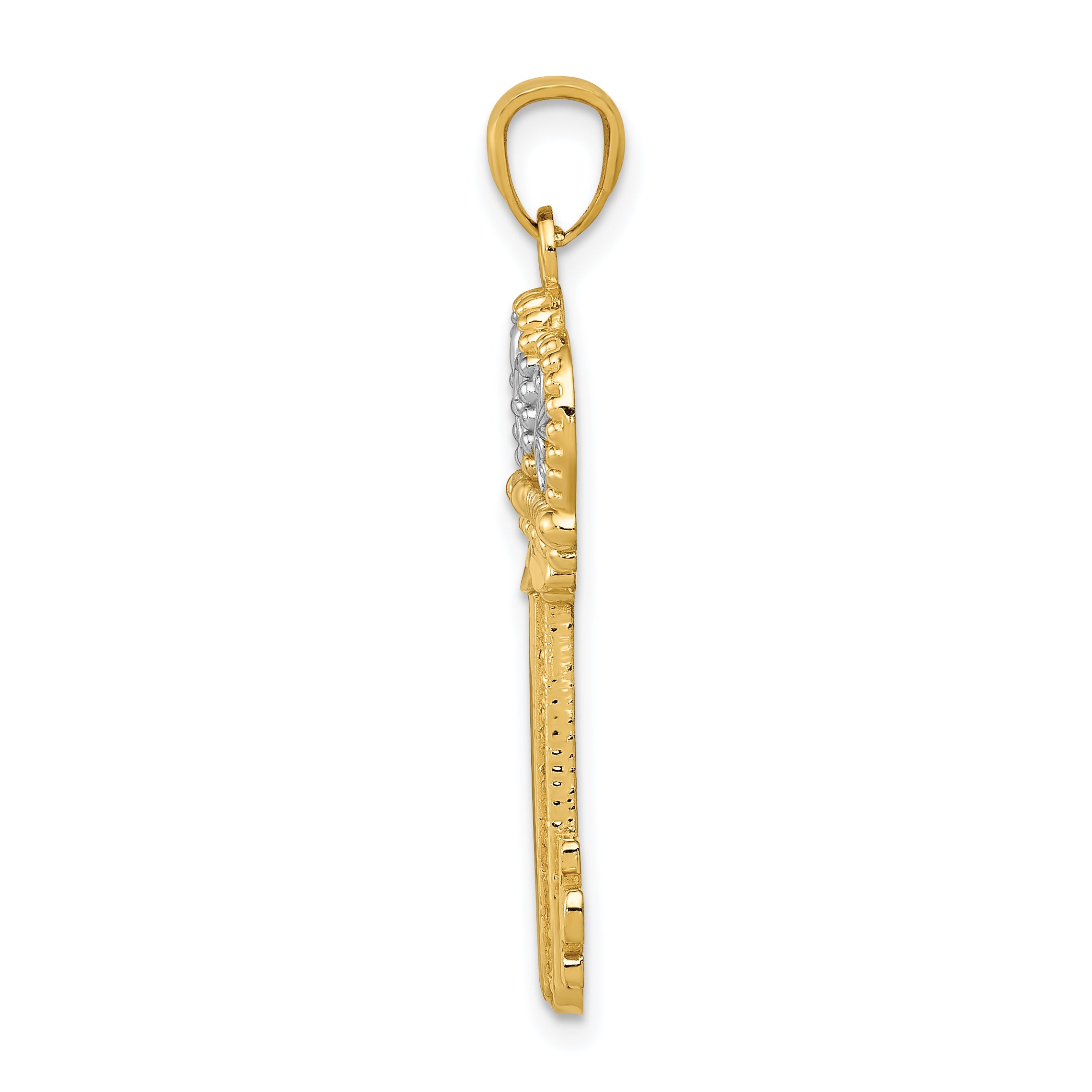 14K Gold Fleur De Lis Crown Key Charm with White Rhodium Finish  Polished & Elegant Secondary image