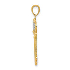14K Gold Fleur De Lis Crown Key Charm with White Rhodium Finish  Polished & Elegant