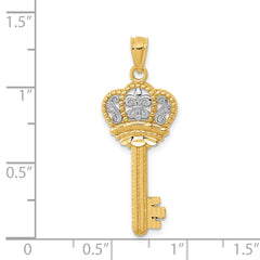 14K Gold Fleur De Lis Crown Key Charm with White Rhodium Finish  Polished & Elegant