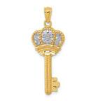 14K w/White Rhodium Polished Fleur De Lis Crown Key Charm