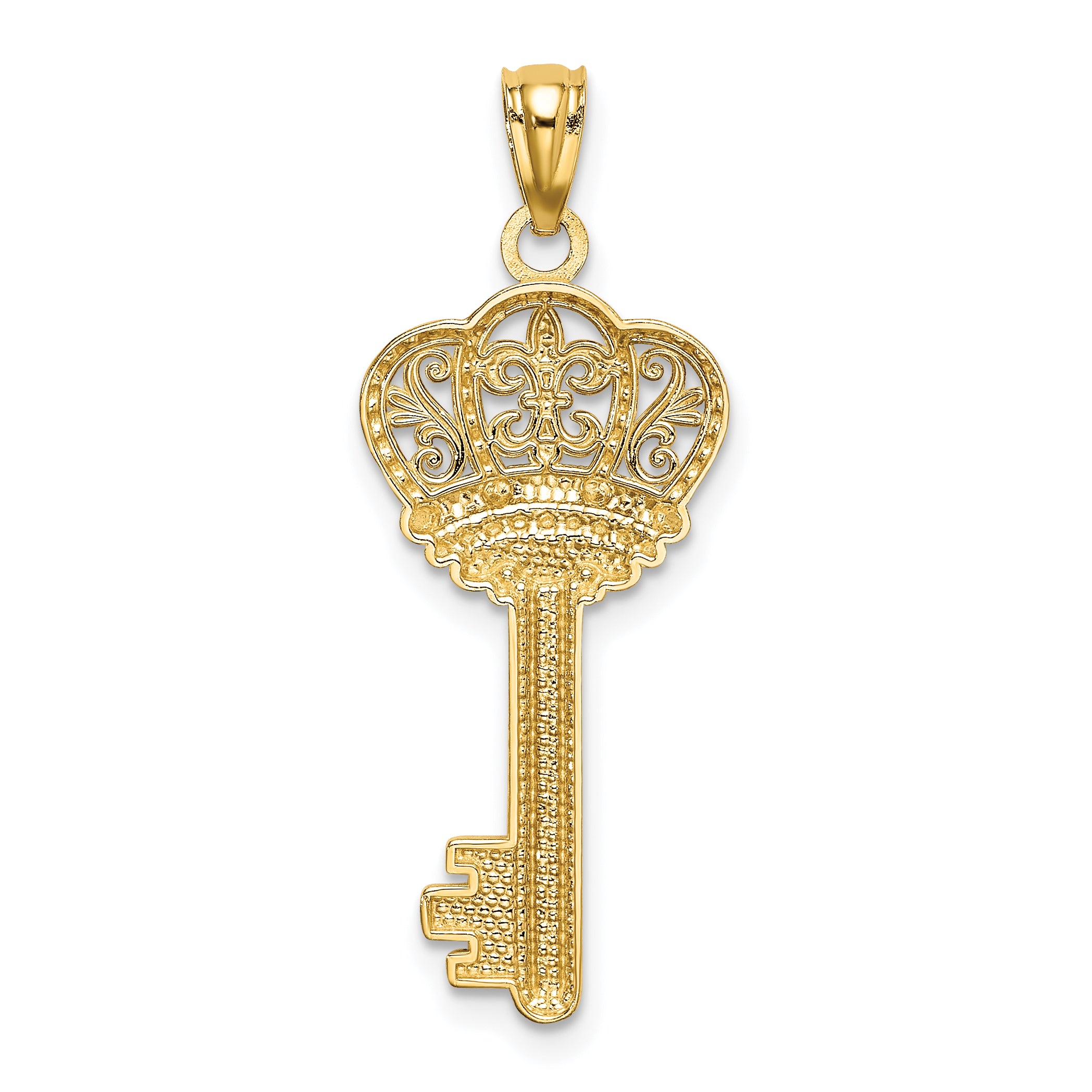 14K Gold Fleur De Lis Crown Key Charm with White Rhodium Finish  Polished & Elegant