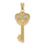 14K Gold Fleur De Lis Crown Key Charm with White Rhodium Finish  Polished & Elegant