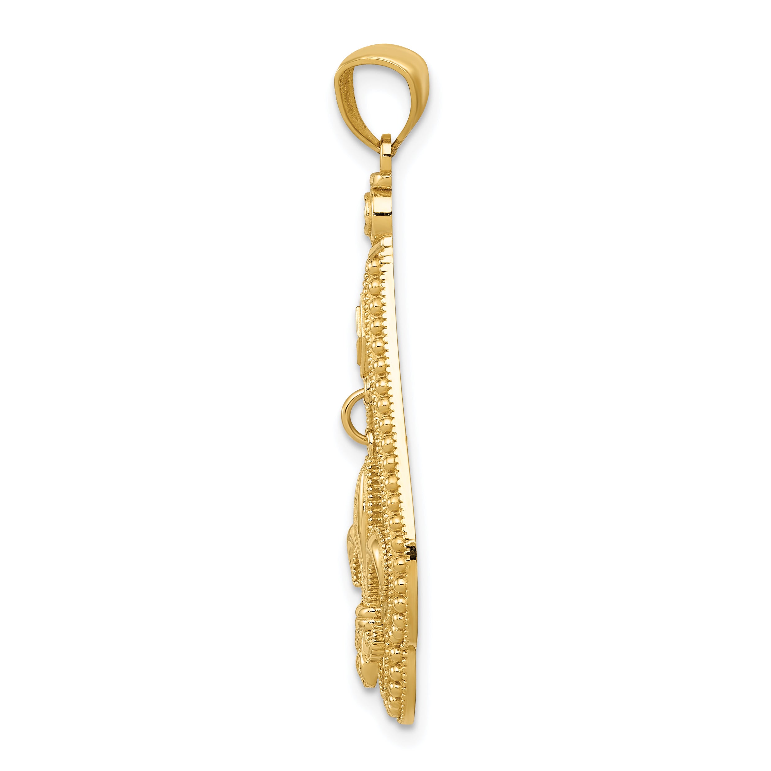 14K Gold Diamond-Cut Polished Fleur de Lis Dangle Pendant  Elegant, Moveable Design Secondary image