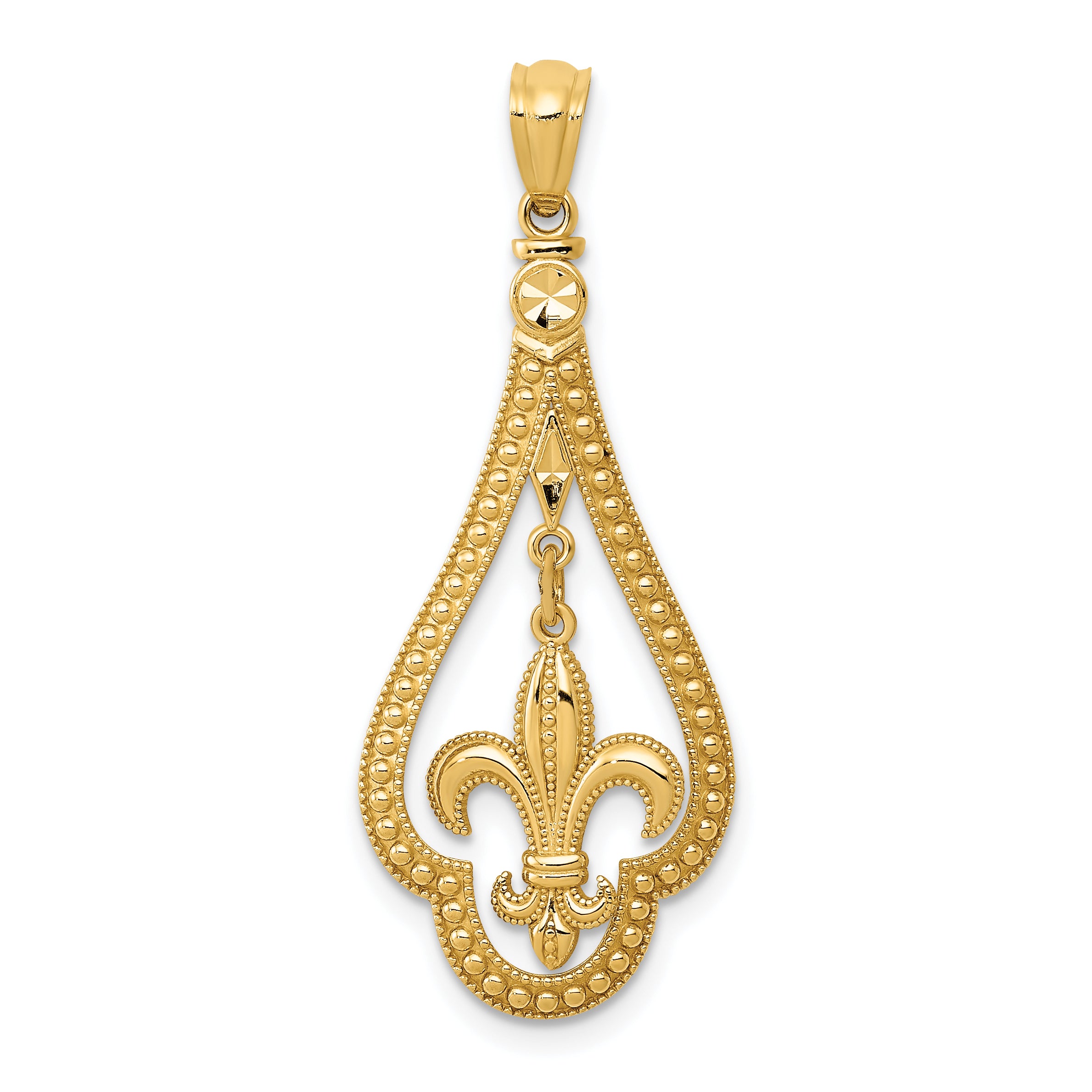 14k Diamond-cut Polished Fleur de Lis Dangle Pendant