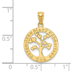 14k Polished ONE FAMILY MANY HEARTS Tree Pendant