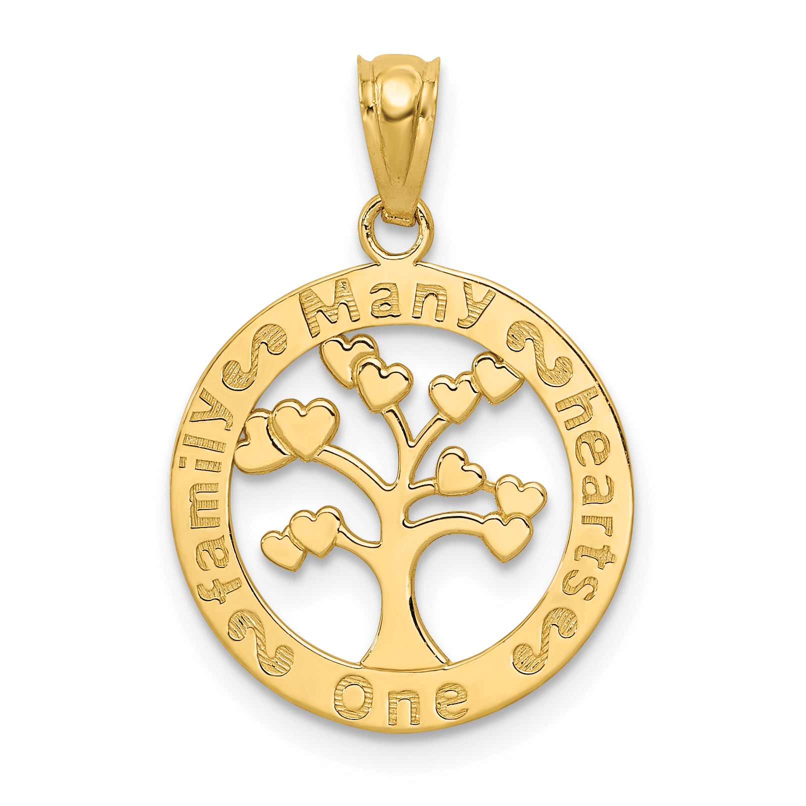 14k Polished ONE FAMILY MANY HEARTS Tree Pendant Main image