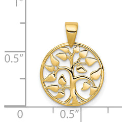 14k Gold Polished Tree in Circle Pendant