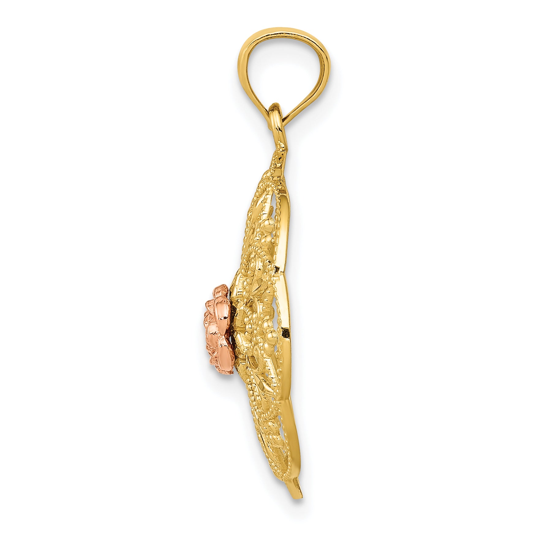 14K Two-Tone Gold Filigree Charm with Polished Rose Finish Elegant Design Secondary image