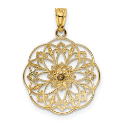 14k Yellow and Rose Polished Rose in Round Filigree Charm