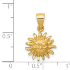 14K Gold Satin Diamond-Cut Sun Pendant with Brushed Finish  Elegant and Unique