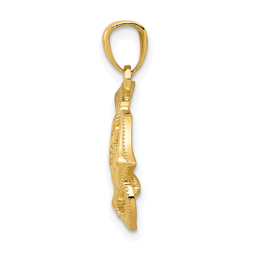 14K Gold Polished Open Rose Pendant  Elegant and Textured Design