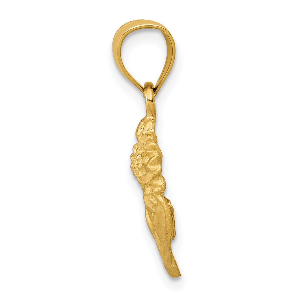 14K Gold Diamond-Cut Sunflower Pendant with Satin Brushed Finish