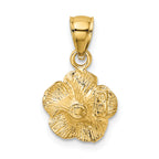 14K Gold Satin Diamond-Cut Hibiscus Pendant with Brushed Finish