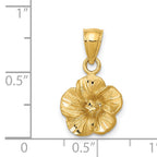 14K Gold Satin Diamond-Cut Hibiscus Pendant with Brushed Finish