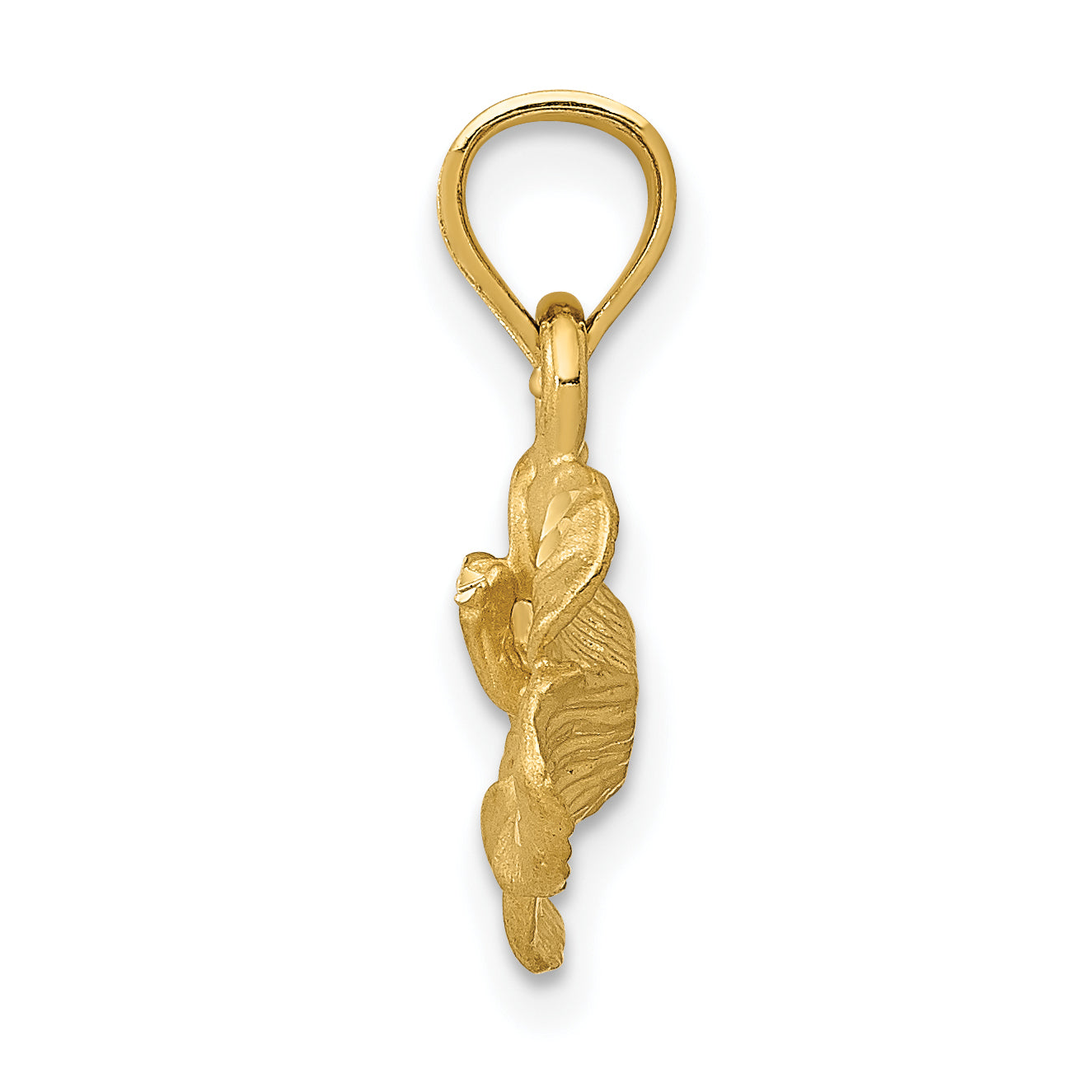 14K Gold Satin Diamond-Cut Hibiscus Flower Pendant  Elegant Floral Design