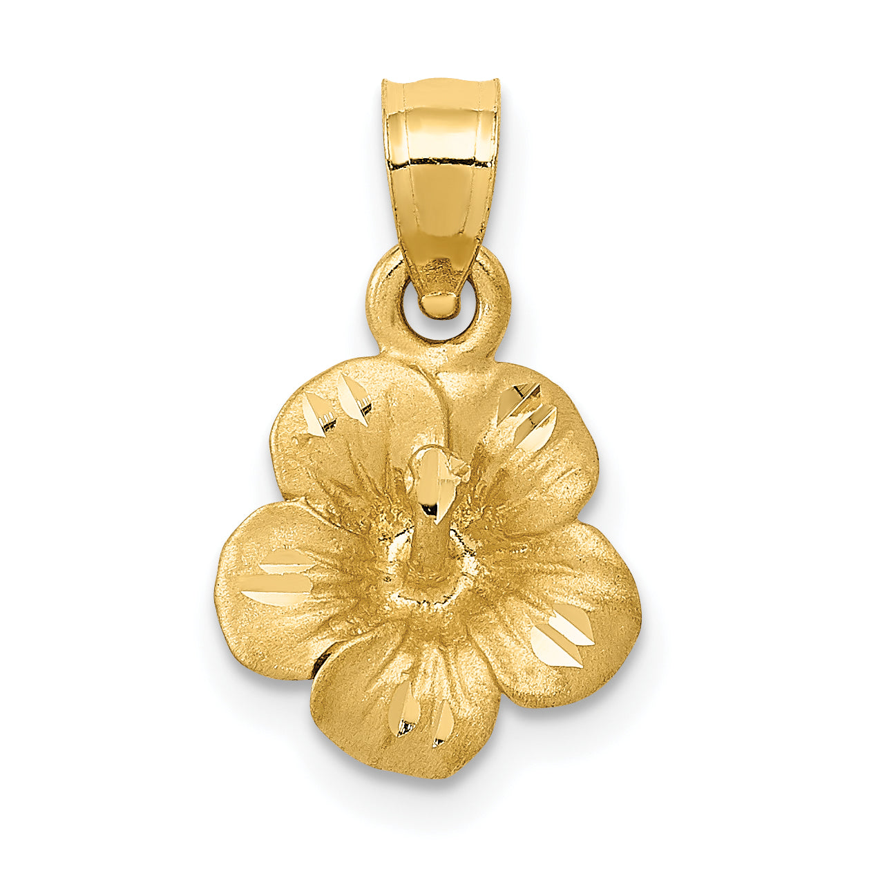 14k Satin Diamond-cut Hibiscus Flower Pendant Main image