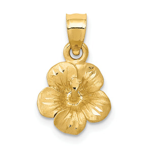 14k Satin Diamond-cut Hibiscus Flower Pendant
