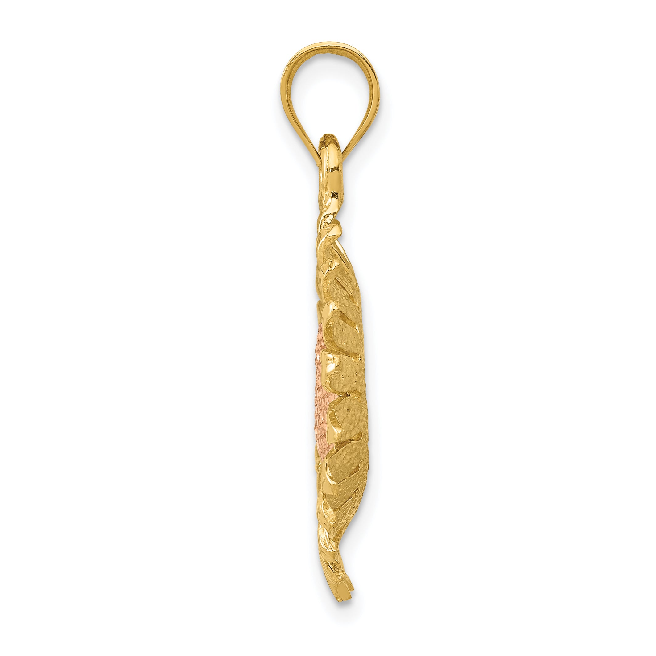 14k Two-Tone Gold Sunflower Pendant with Polished Finish Elegant Design