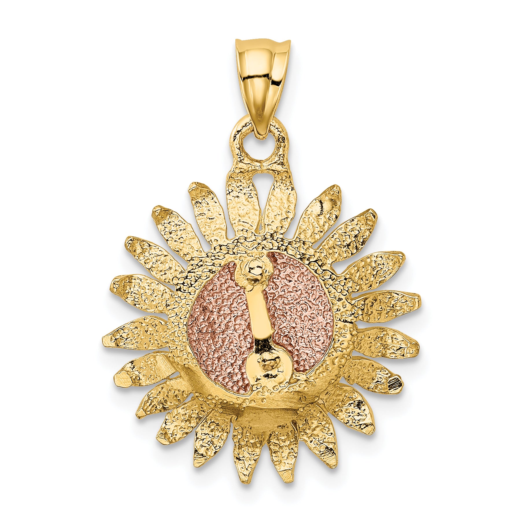 14k Two-Tone Gold Sunflower Pendant with Polished Finish Elegant Design