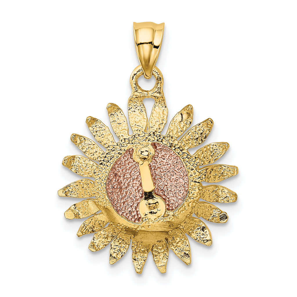 14k Two-Tone Gold Sunflower Pendant with Polished Finish Elegant Design