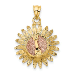 14k Two-Tone Gold Sunflower Pendant with Polished Finish Elegant Design
