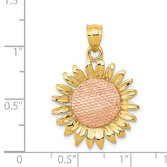 14k Two-Tone Gold Sunflower Pendant with Polished Finish Elegant Design