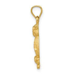 14K Gold Satin Diamond-Cut Owl Pendant Brushed Finish, Casted Solid