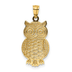 14K Gold Rhodium Accented Owl Pendant with Polished Textured Finish Men's