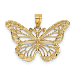 14K Gold Diamond-Cut Polished Butterfly Pendant with Rhodium Accents  Elegant, Timeless Design