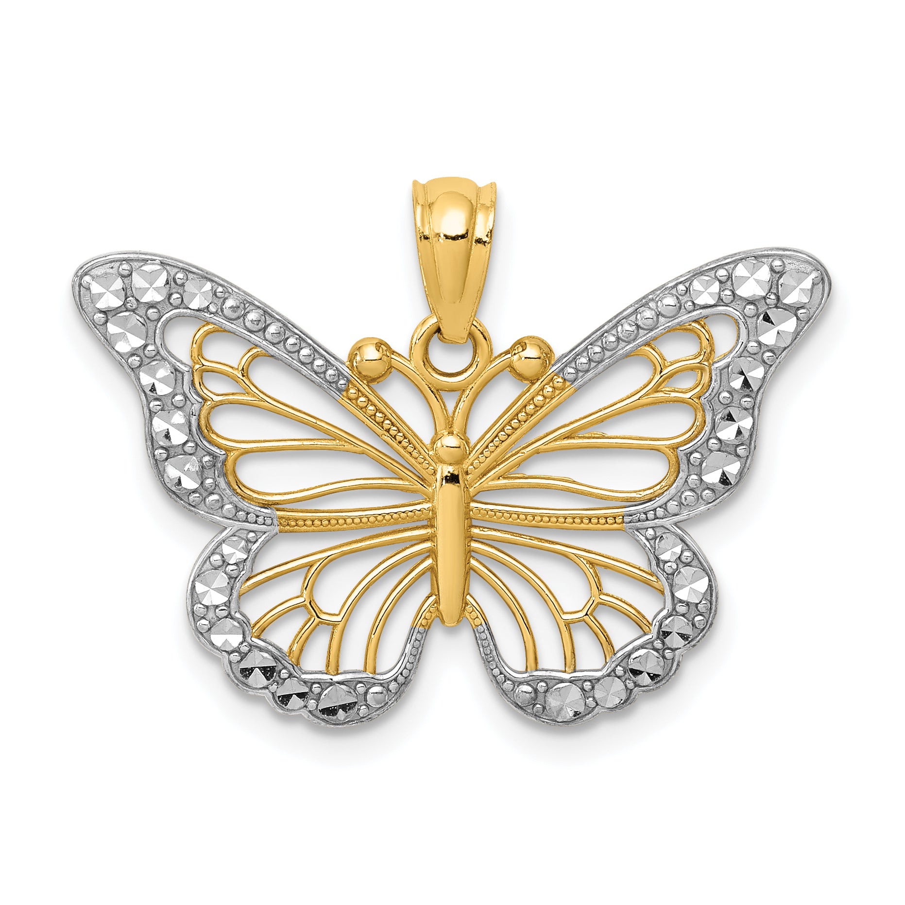 14k w/ Rhodium Diamond-cut Polished Open Butterfly Pendant Main image