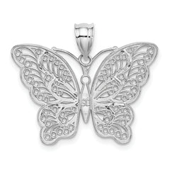 14K White Gold Two-Tone Filigree Butterfly Pendant with Polished Finish