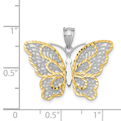 14K White Gold Two-Tone Filigree Butterfly Pendant with Polished Finish
