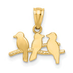 14K Gold Polished Three Birds on Branch Pendant  Elegant Cast Design by Sophia Jewelers
