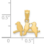 14K Gold Polished Three Birds on Branch Pendant  Elegant Cast Design by Sophia Jewelers