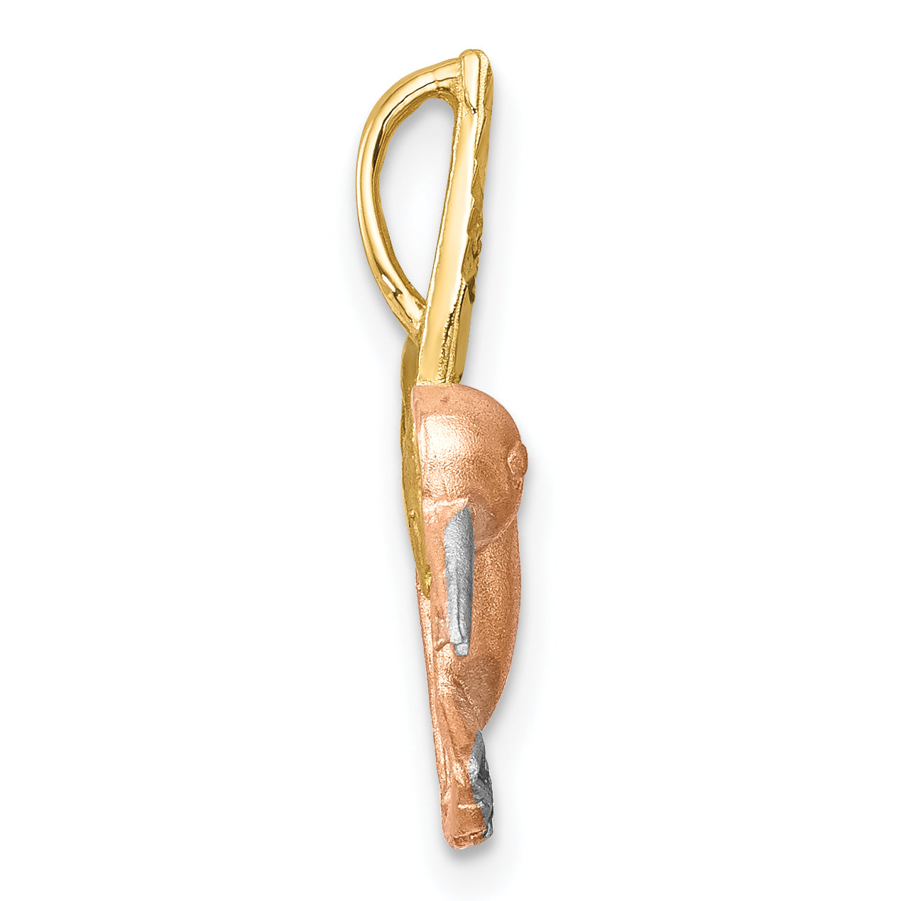 14K Two-Tone Gold Hummingbird Slide with White Rhodium Diamond-Cut Finish