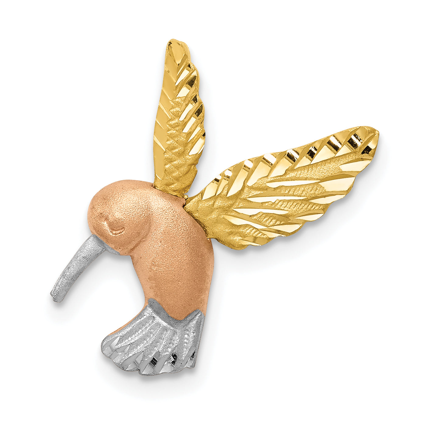 14K Two-tone w/White Rhodium Satin Diamond-cut Hummingbird Slide Main image