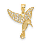 14K Gold & Rhodium Hummingbird Filigree Pendant  Polished, Elegant Design
