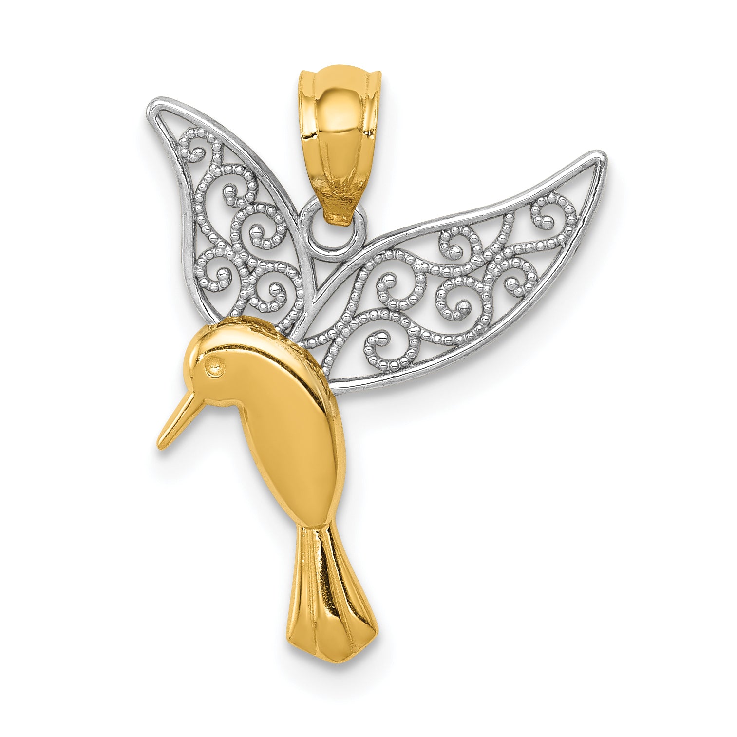 14k w/Rhodium Polished Hummingbird Filigree Wings Pendant Main image