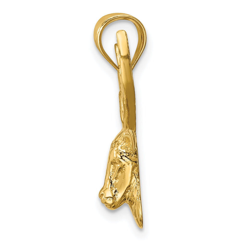 14K Gold Polished Deer Head Pendant for Men  Solid, Casted Design