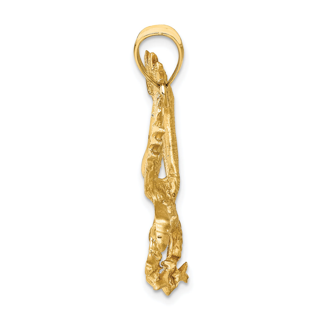 14K Gold Satin Diamond-Cut Eagle Pendant for Men  Solid, Textured Finish
