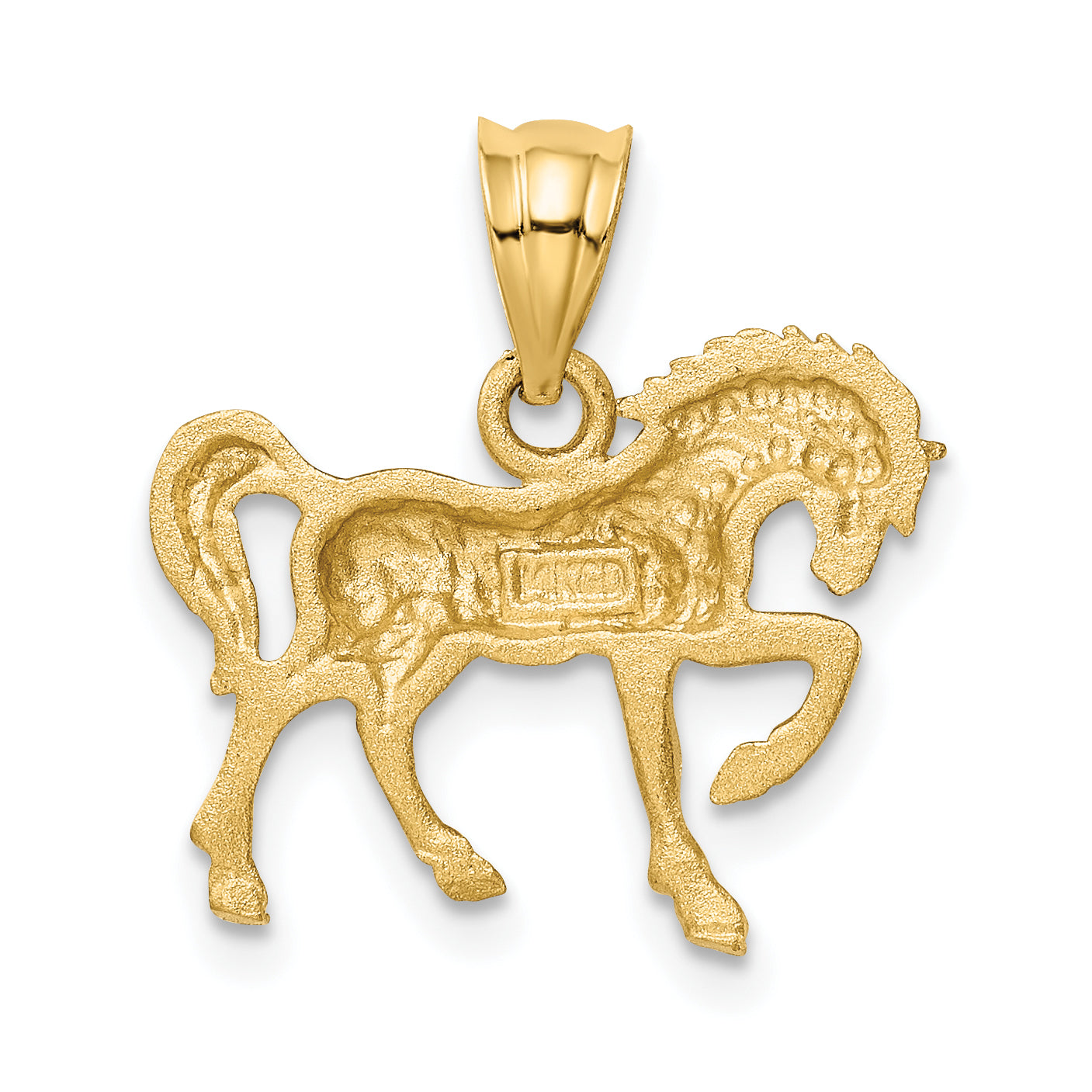 14K Gold Satin Diamond-Cut Horse Pendant for Men  Textured, Solid