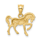 14K Gold Satin Diamond-Cut Horse Pendant for Men  Textured, Solid