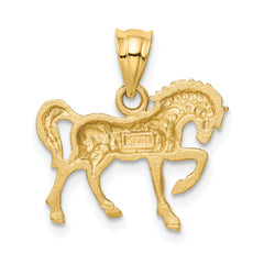 14K Gold Satin Diamond-Cut Horse Pendant for Men  Textured, Solid